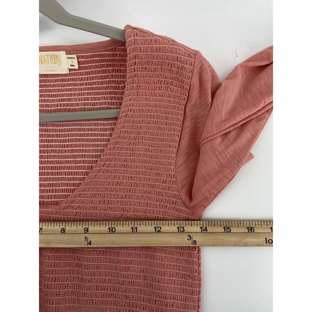 Nation LTD Top Womens Small Pink Smocked‎ Cotton V Neck Balloon Sleeve Stretch - Picture 4 of 9